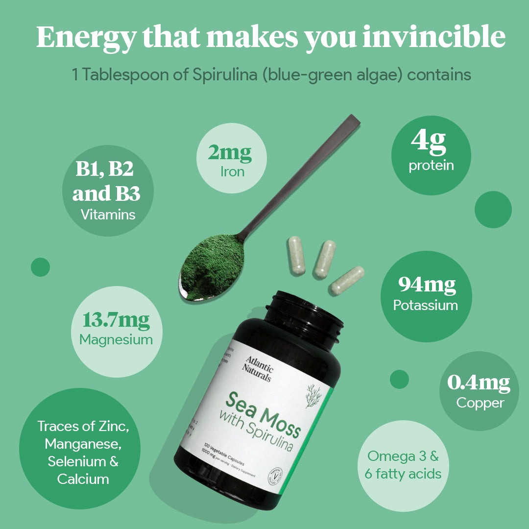 Organic Sea Moss with Spirulina Capsules | Vegan 1000mg