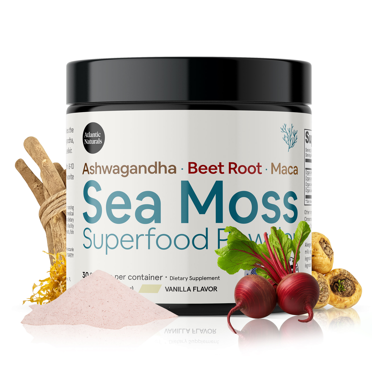 Organic Sea Moss Superfood Powder with Ashwagandha, Beet Root & Maca