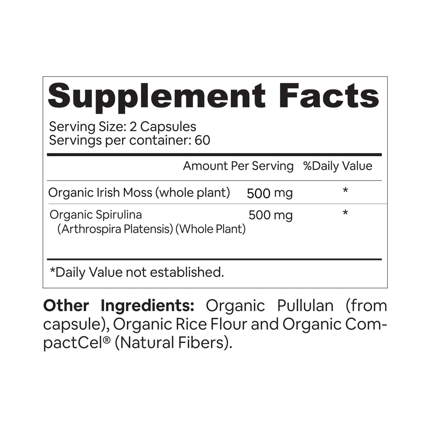 Organic Sea Moss with Spirulina Capsules | Vegan 1000mg
