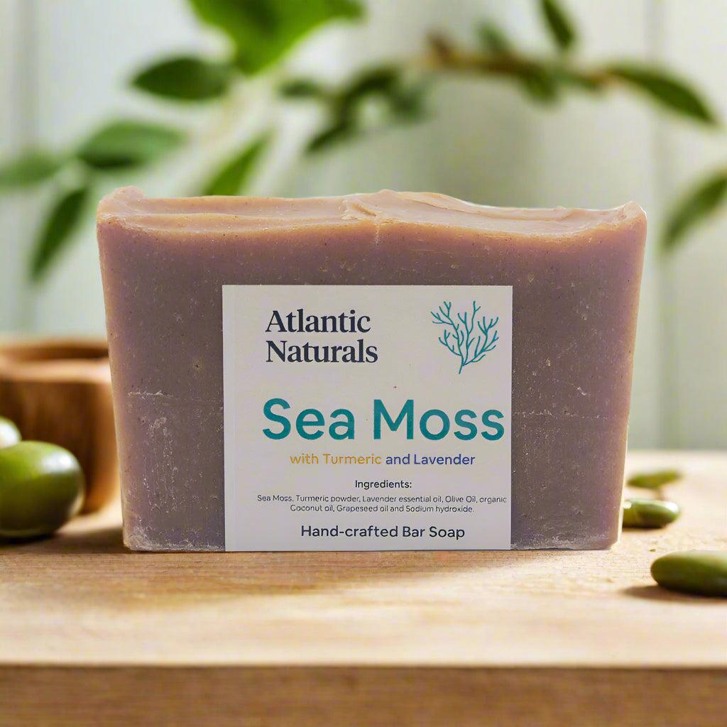 Jabón en barra de musgo marino con cúrcuma y lavanda