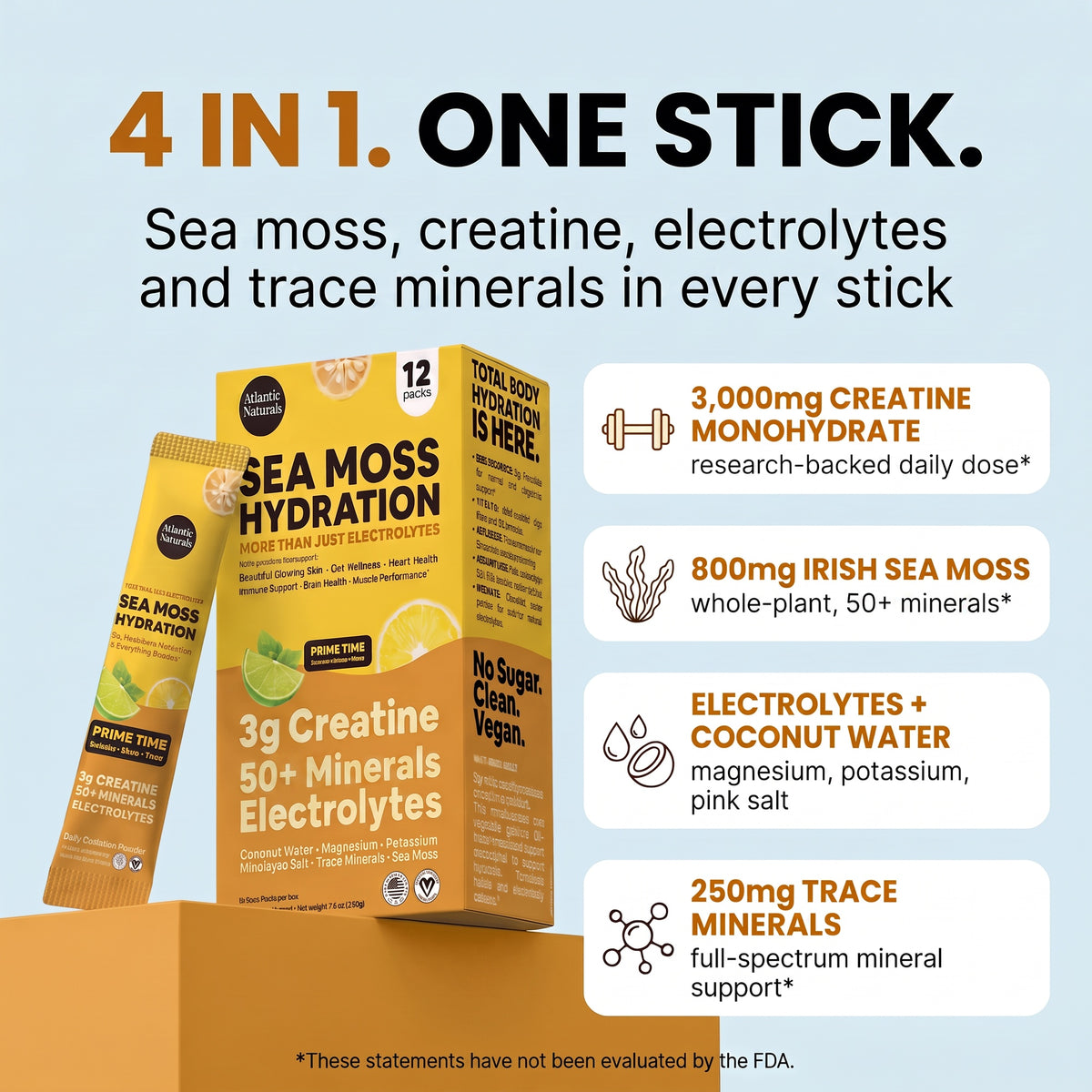 prime time sea moss creatine, electrolytes and trace minerals in every stick