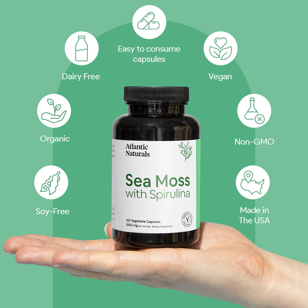 Organic Sea Moss with Spirulina Capsules | Vegan 1000mg