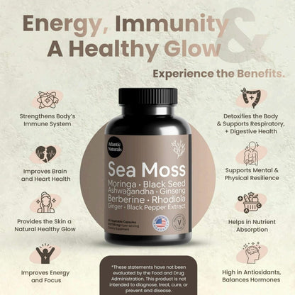 Sea Moss with Moringa, Black Seed Oil, Ashwagandha 9 in 1 Capsules