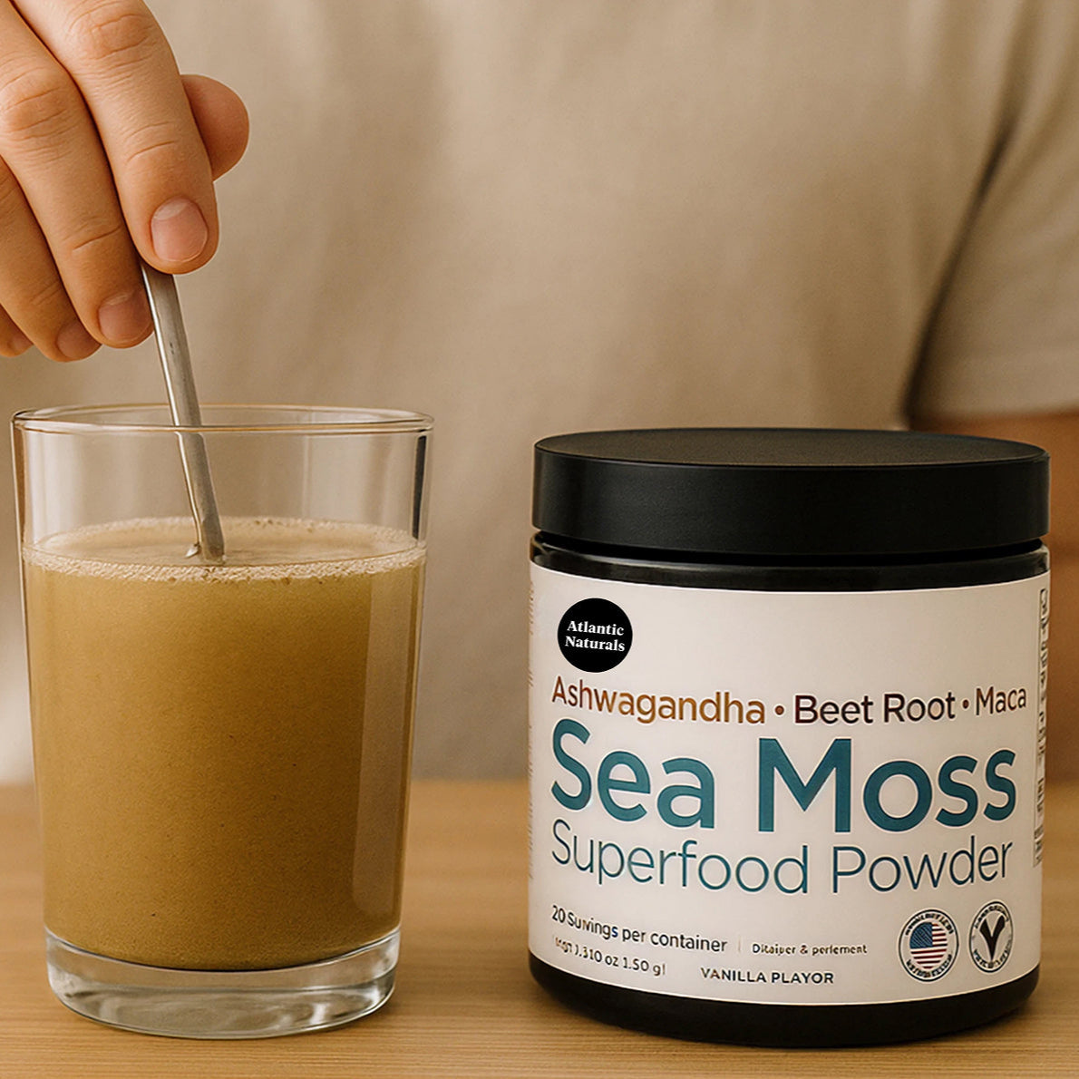 Organic Sea Moss Superfood Powder with Ashwagandha, Beet Root & Maca