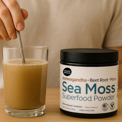 Organic Sea Moss Superfood Powder with Ashwagandha, Beet Root & Maca