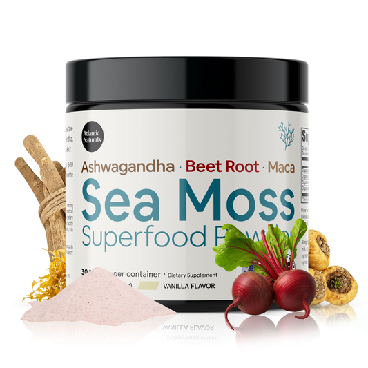 Organic Sea Moss Superfood Powder with Ashwagandha, Beet Root & Maca