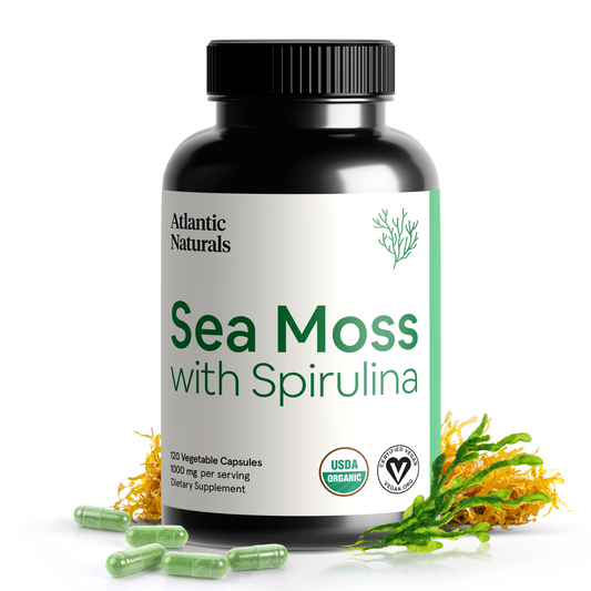 Capsules de mousse de mer biologique à la spiruline