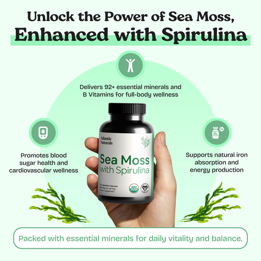 Capsules de mousse de mer biologique à la spiruline