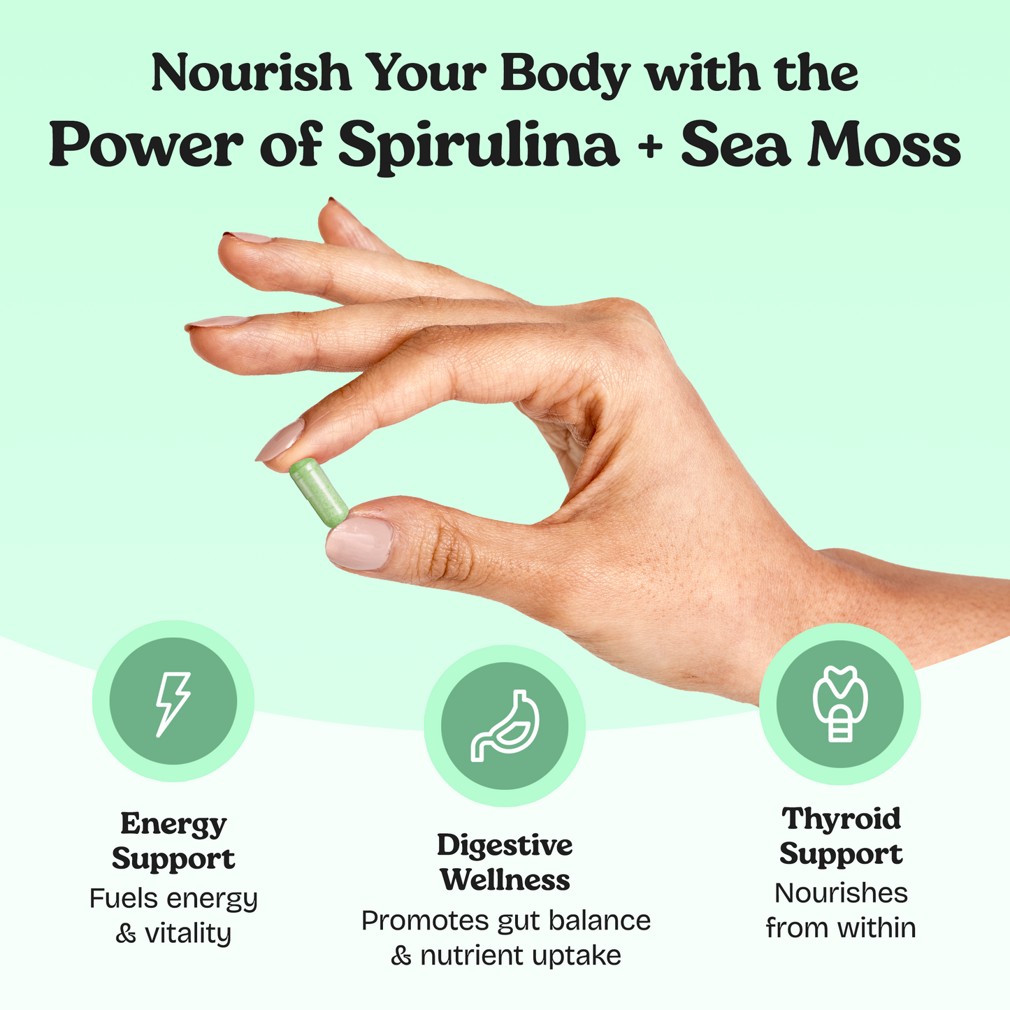 Musgo de Mar Orgánico con Cápsulas de Espirulina | Vegano 1000mg
