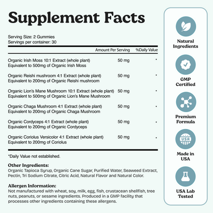 Sea Moss with mushrooms Gummies Supplement Facts