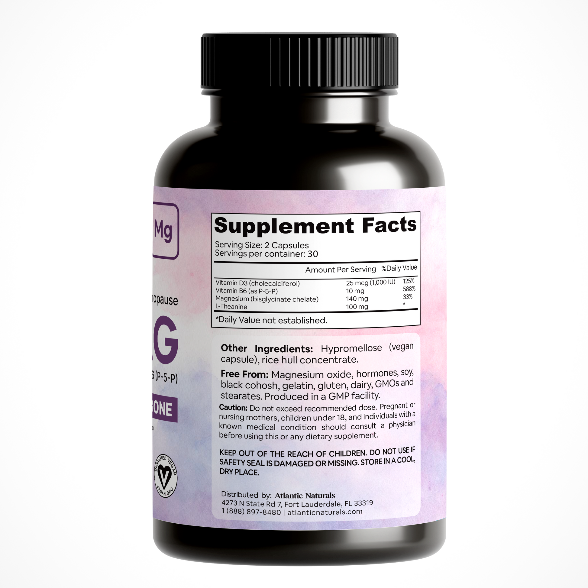 PeriMag Supplement Facts — magnesium bisglycinate 140 mg, L-theanine 100 mg, B6 (P5P) 10 mg, D3 1000 IU