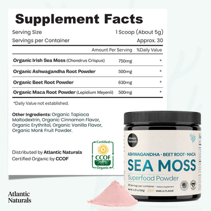 Organic Sea Moss Superfood Powder with Ashwagandha, Beet Root & Maca