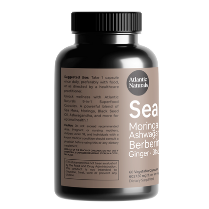 Sea Moss with Moringa, Black Seed Oil, Ashwagandha 9 in 1 Capsules