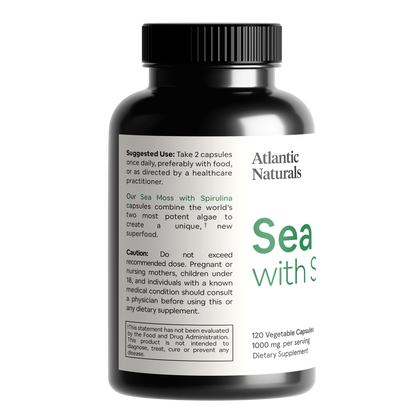 Musgo de Mar Orgánico con Cápsulas de Espirulina | Vegano 1000mg